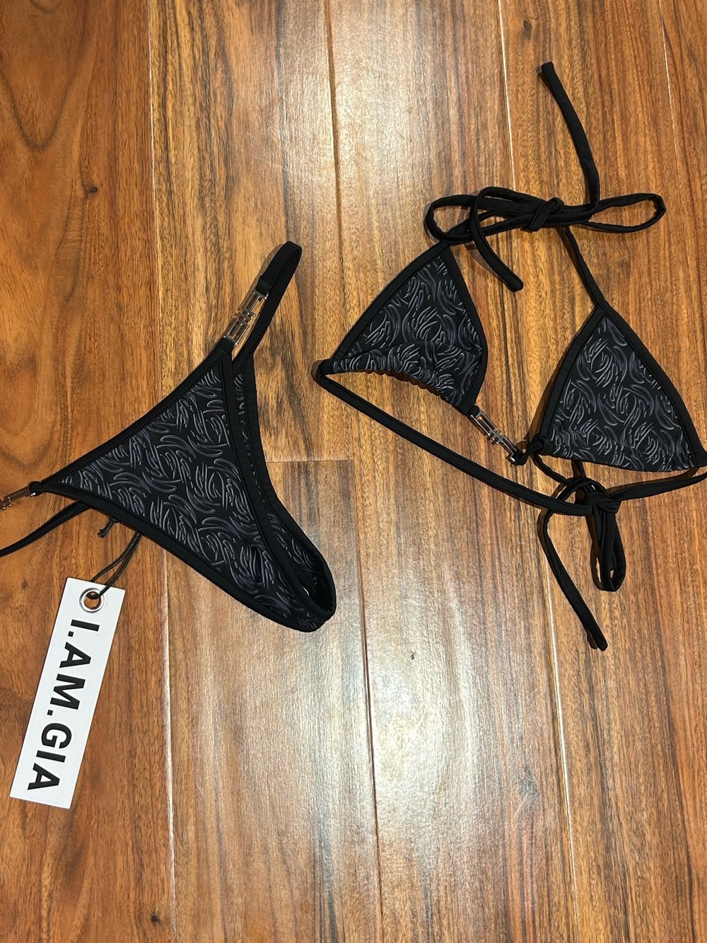I am Gia black monogram string bikini thong XXS I.AM.GIA